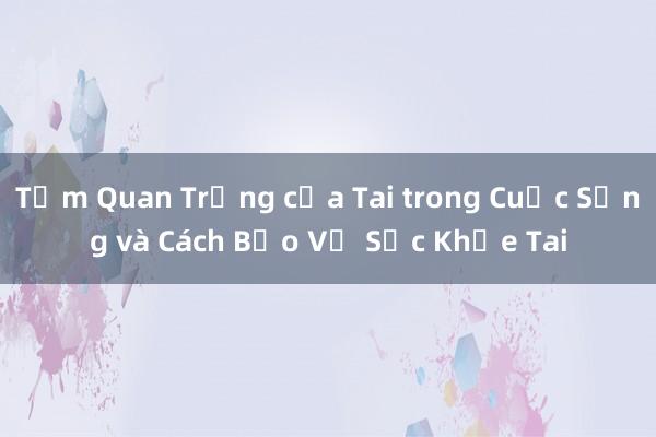 Tầm Quan Trọng của Tai trong Cuộc Sống và Cách Bảo Vệ Sức Khỏe Tai